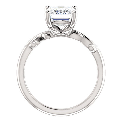 Emerald Solitaire Leaf Design Engagement Ring - I Heart Moissanites