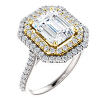 Emerald Double Halo Style Engagement Ring - I Heart Moissanites
