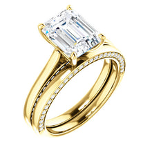 Emerald Solitaire & Hidden Diamond Band Engagement Ring - I Heart Moissanites