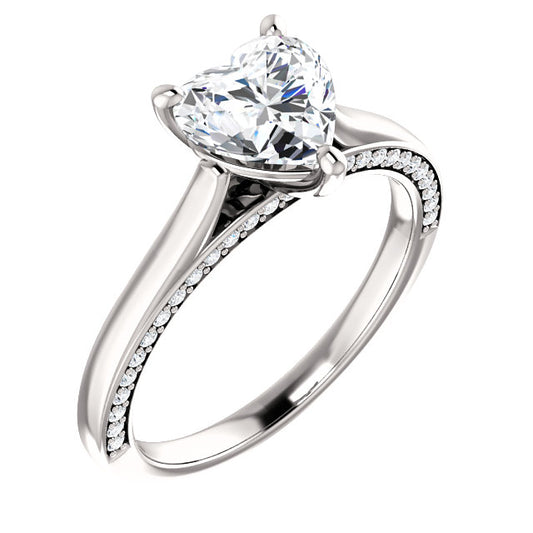 Heart Solitaire & Hidden Diamond Band Engagement Ring - I Heart Moissanites