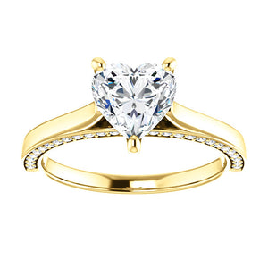 Heart Solitaire & Hidden Diamond Band Engagement Ring - I Heart Moissanites