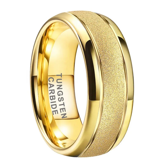 Tungsten Yellow Sand Brush & Polished Mens Ring