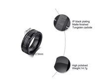 Tungsten Black Patterned Brushed 8mm Men's Ring