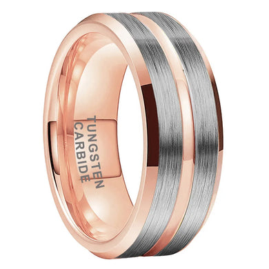 Tungsten Rose & Silver Brushed & Polished Mens Ring