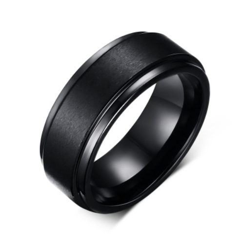 Tungsten Steel Men's Black Matte and Brushed Ring - I Heart Moissanites