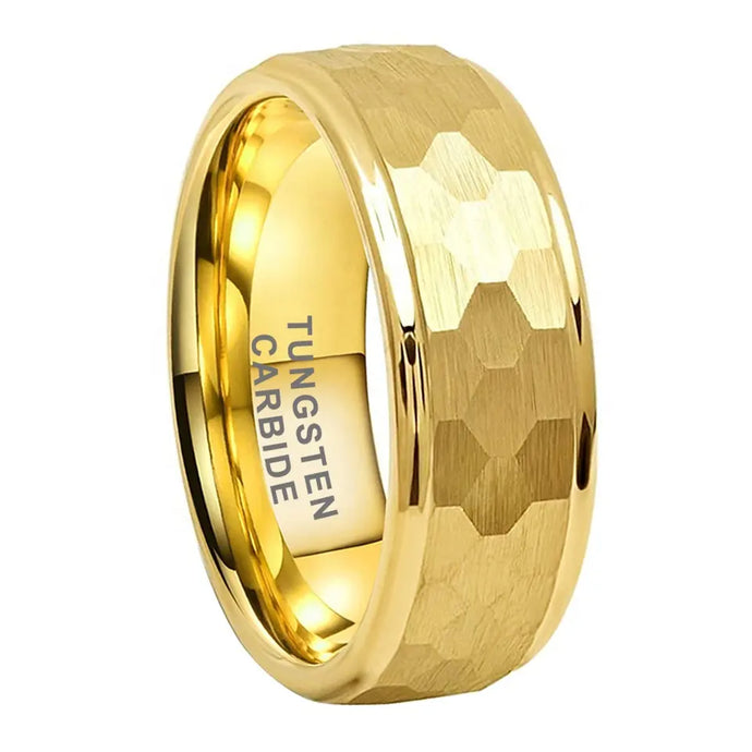 Tungsten Yellow Hammer Patterned Brushed Men's Ring