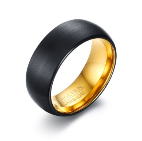 Tungsten Black & Gold Brushed Finish 8mm Men's Ring