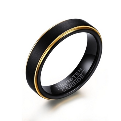 Tungsten Steel Polished Gold With Black Men's Ring - I Heart Moissanites