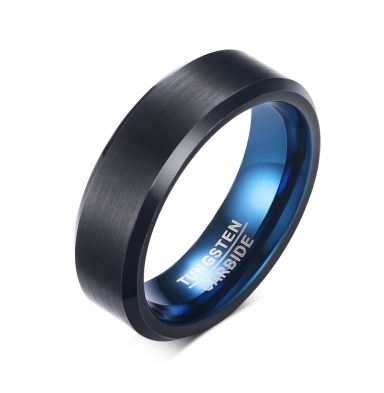 Tungsten Blue & Black Brushed Finish 6mm Men's Ring