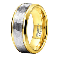 Tungsten Yellow & Silver Hammer Patterned Brushed Men's Ring