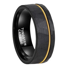 Tungsten Black & Yellow Brushed & Polished Mens Ring