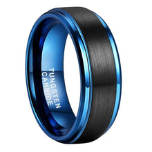 Tungsten Blue & Black Brushed Mens Ring