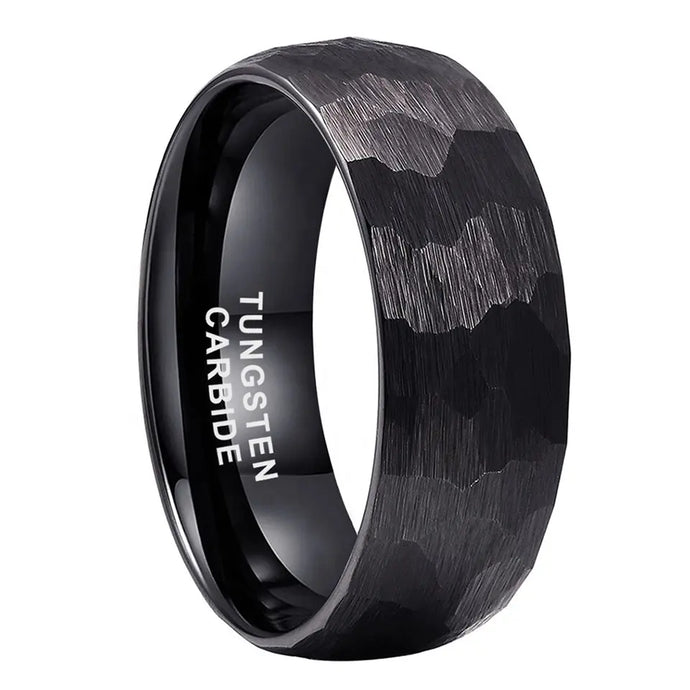 Tungsten Black Hammer Patterned Brushed Men's Ring