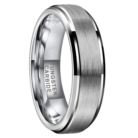 Tungsten Silver Brushed & Polished Mens Ring