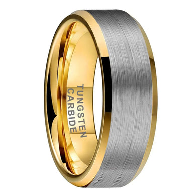 Tungsten Yellow & Silver Brushed & Polished Mens Ring