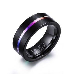 Tungsten Black With Rainbow Inlay Brushed 8mm Men's Ring