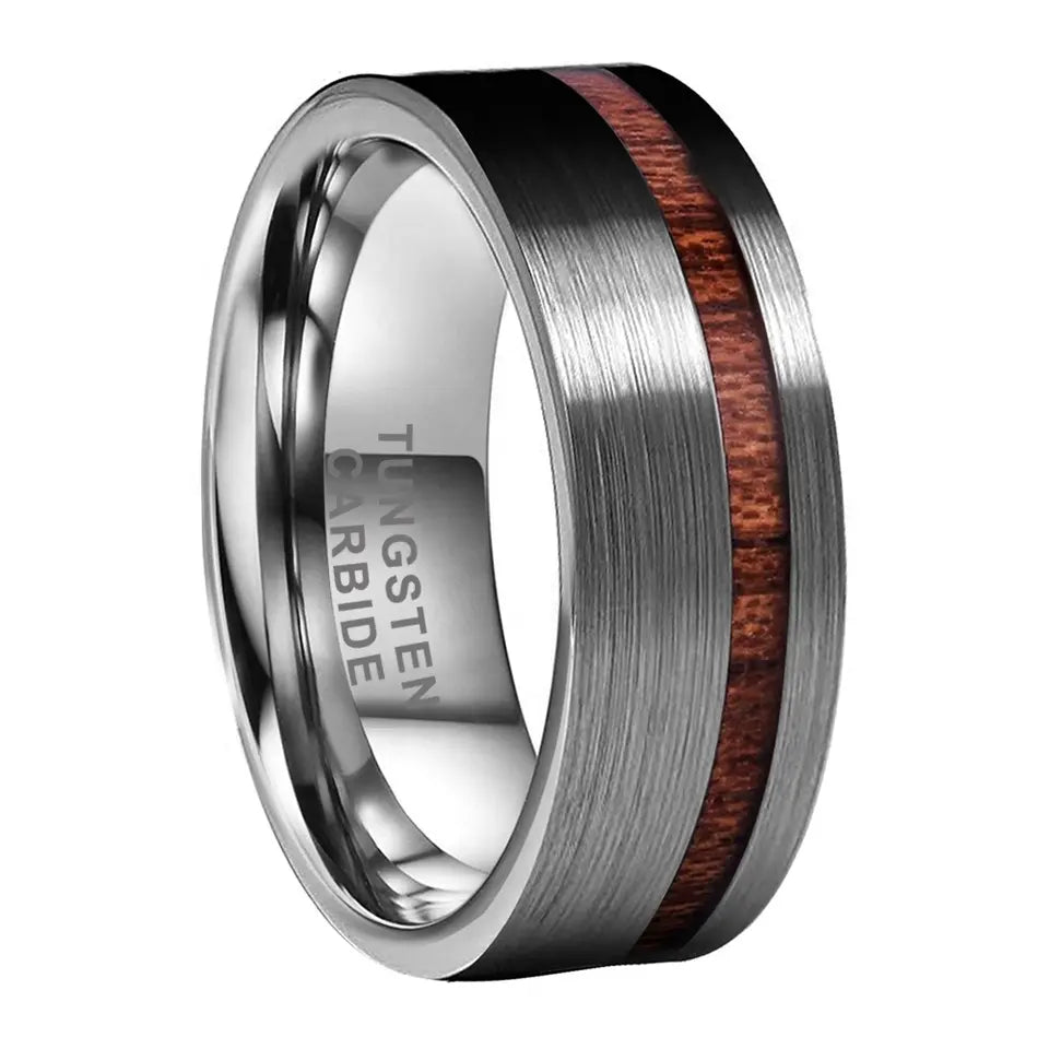 Tungsten Black & Wood Inlay Mens Ring