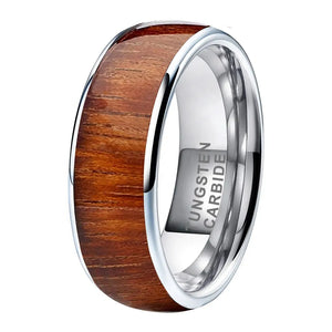 Tungsten Silver Wood Inlay Mens Ring I Heart Moissanites