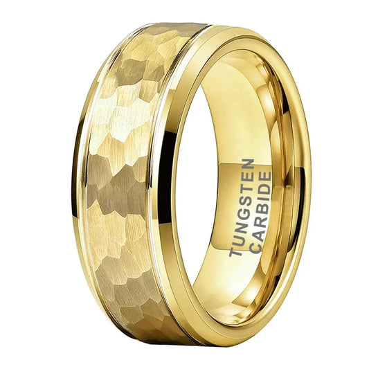 Tungsten Yellow Hammer Patterned Brushed Men's Ring