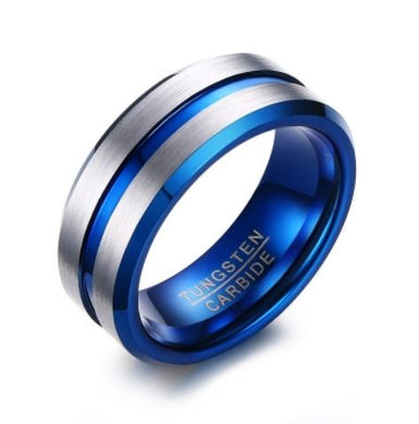 Tungsten Blue & Silver 8mm Men's Ring