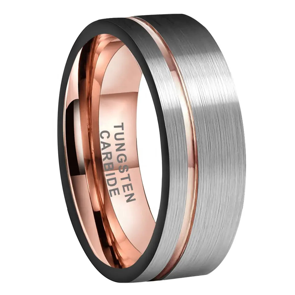 Tungsten Rose & Silver Brushed & Polished Mens Ring