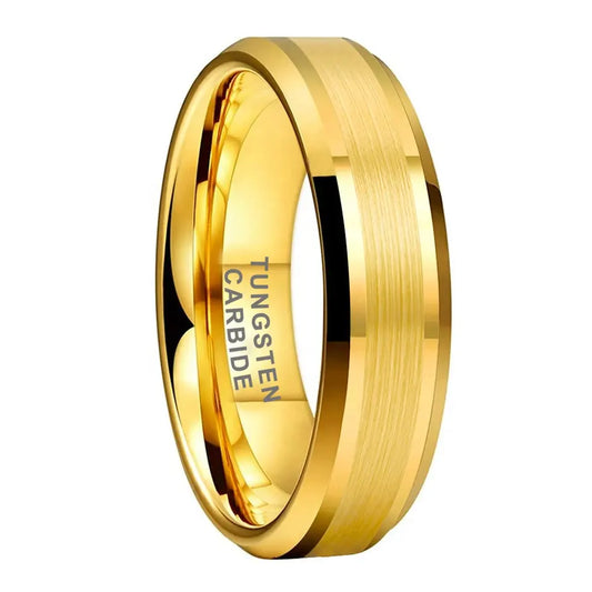 Tungsten Yellow Brushed & Polished Mens Ring