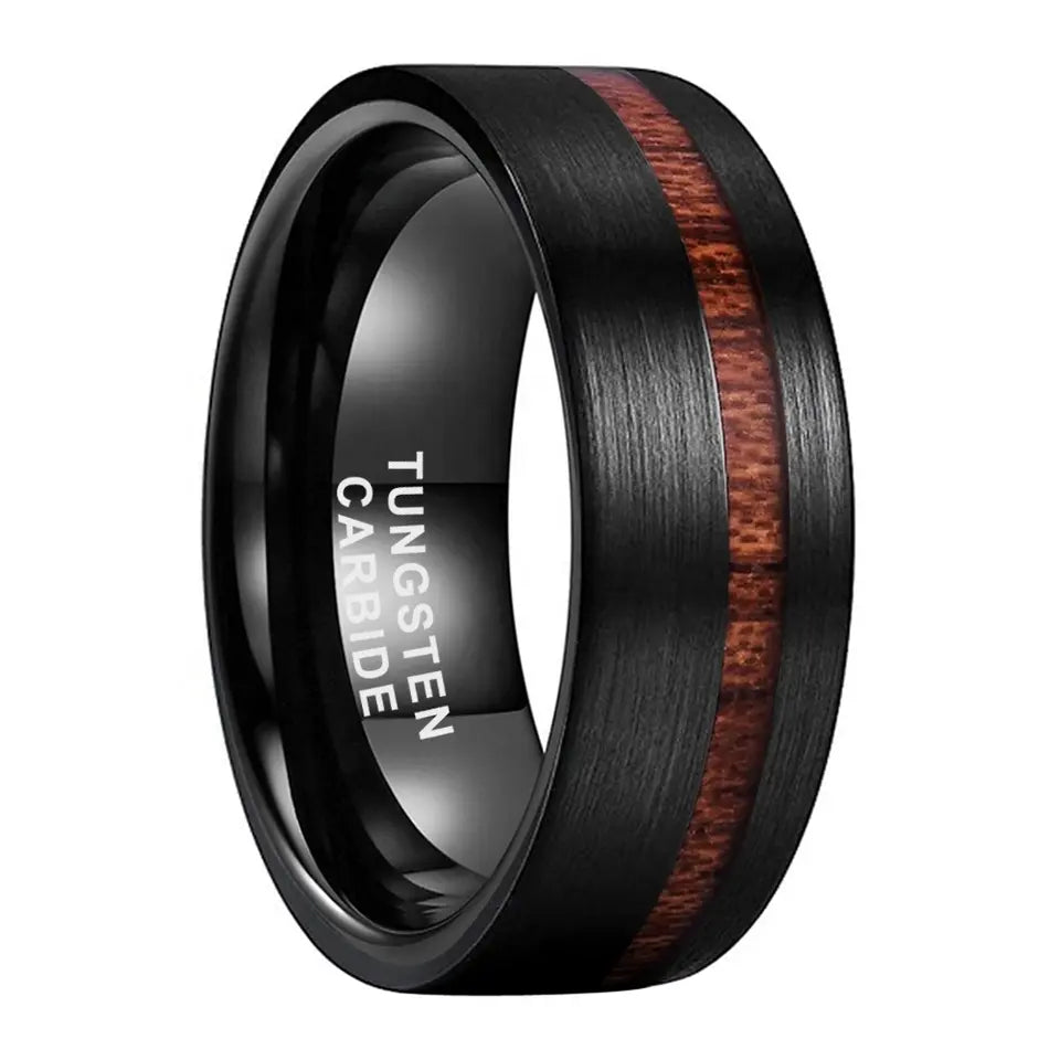 Tungsten Black & Wood Inlay Mens Ring