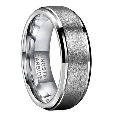 Tungsten Silver Brushed & Polished Mens Ring