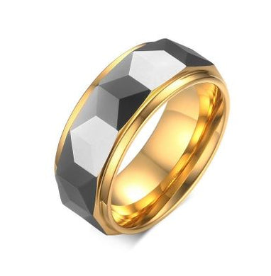 Tungsten Patterned Silver & Gold 8mm Men's Ring