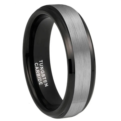 Tungsten Black & Silver Brushed & Polished Mens Ring