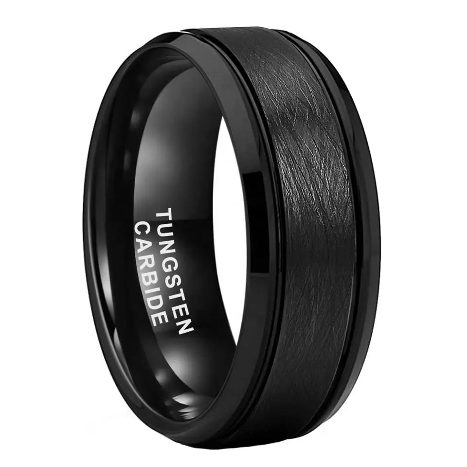 Tungsten Black Brushed & Polished Mens Ring