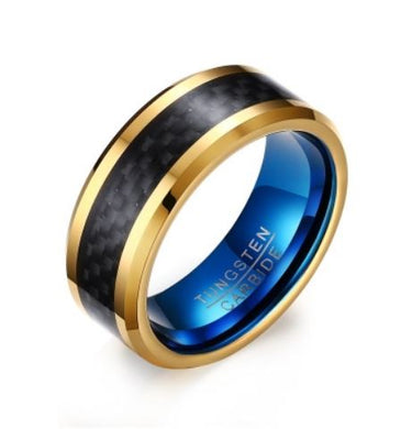 Tungsten Blue With Gold & Black Inlay 8mm Men's Ring