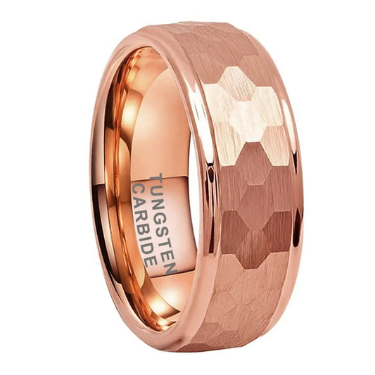 Tungsten Rose Hammer Patterned Brushed Men's Ring