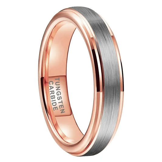 Tungsten Rose & Silver Brushed & Polished Mens Ring