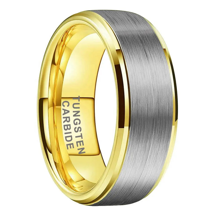 Tungsten Yellow & Silver Brushed & Polished Mens Ring