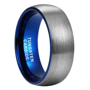 Tungsten Blue & Silver Brushed Mens Ring