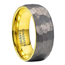Tungsten Yellow & Silver Hammer Patterned Brushed Men's Ring