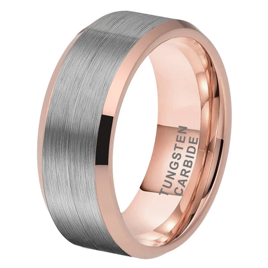 Tungsten Rose & Silver Brushed & Polished Mens Ring