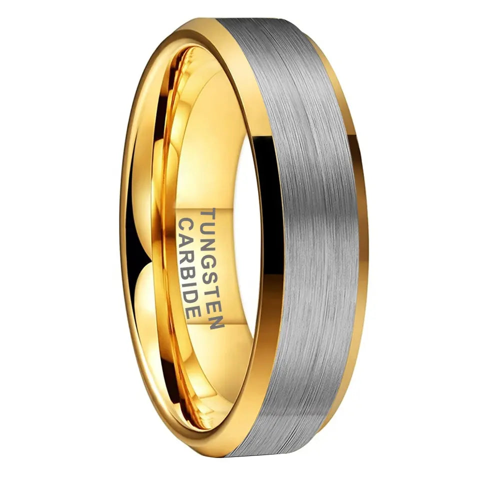 Tungsten Yellow & Silver Brushed & Polished Mens Ring