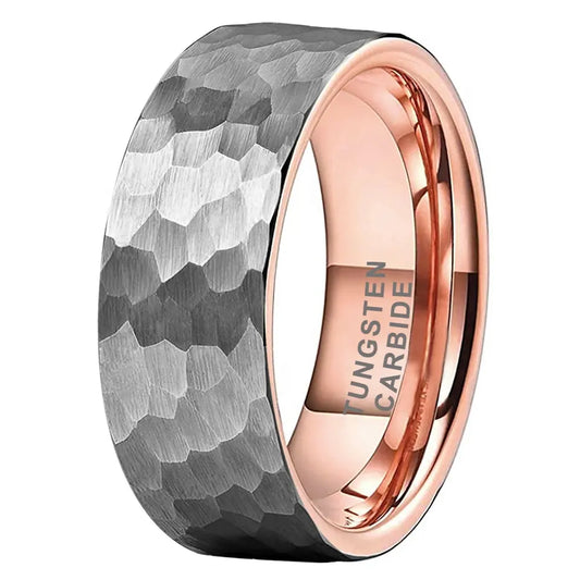 Tungsten Rose & Silver Hammer Patterned Brushed Men's Ring