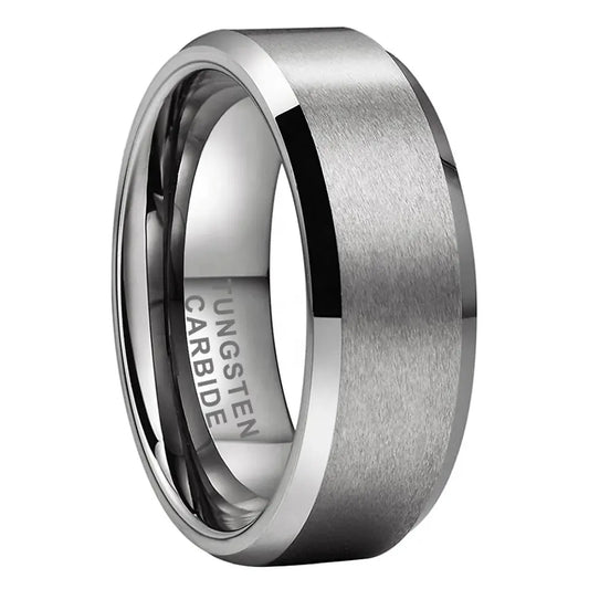 Tungsten Silver Brushed & Polished Mens Ring