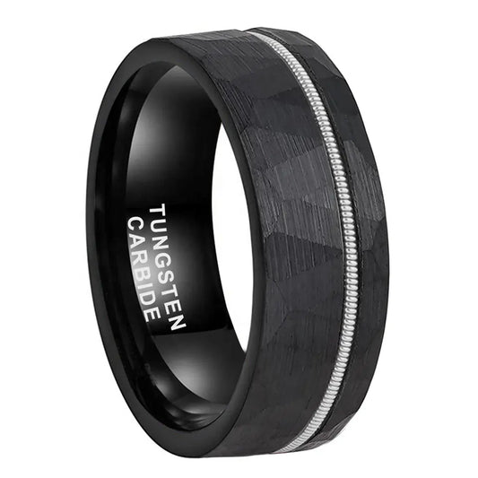 Tungsten Black & Silver Brushed & Polished Mens Ring