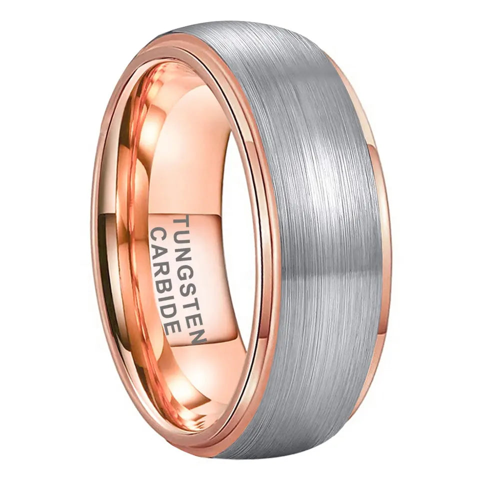 Tungsten Rose & Silver Brushed & Polished Mens Ring