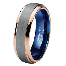 Tungsten Blue, Silver & Rose Brushed Mens Ring