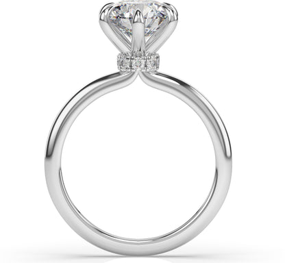 Six Claw Round Brilliant Low Hidden Halo Engagement Ring