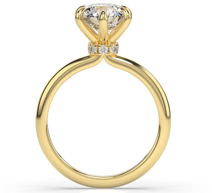 Six Claw Round Brilliant Low Hidden Halo Engagement Ring