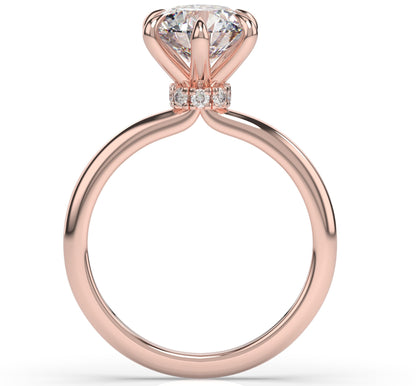 Six Claw Round Brilliant Low Hidden Halo Engagement Ring
