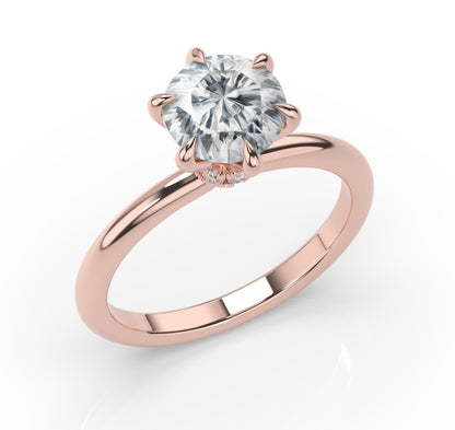 Six Claw Round Brilliant Low Hidden Halo Engagement Ring