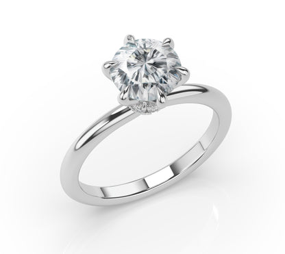 Six Claw Round Brilliant Low Hidden Halo Engagement Ring
