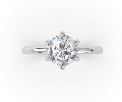 Six Claw Round Brilliant Low Hidden Halo Engagement Ring